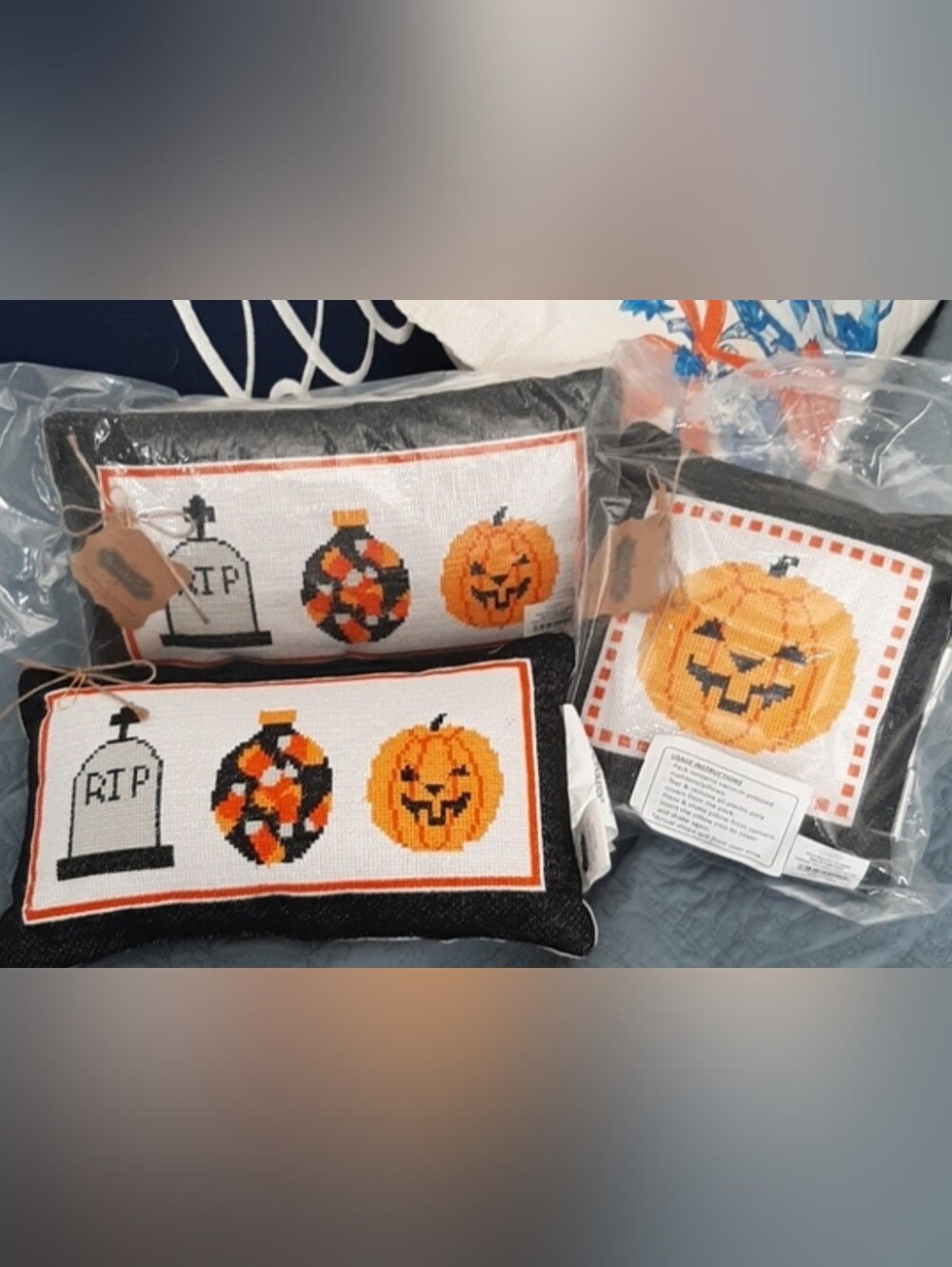 MudPie Three Halloween Needlepoint Pillows,  New In Pkg, CUTE! 🧡🎃